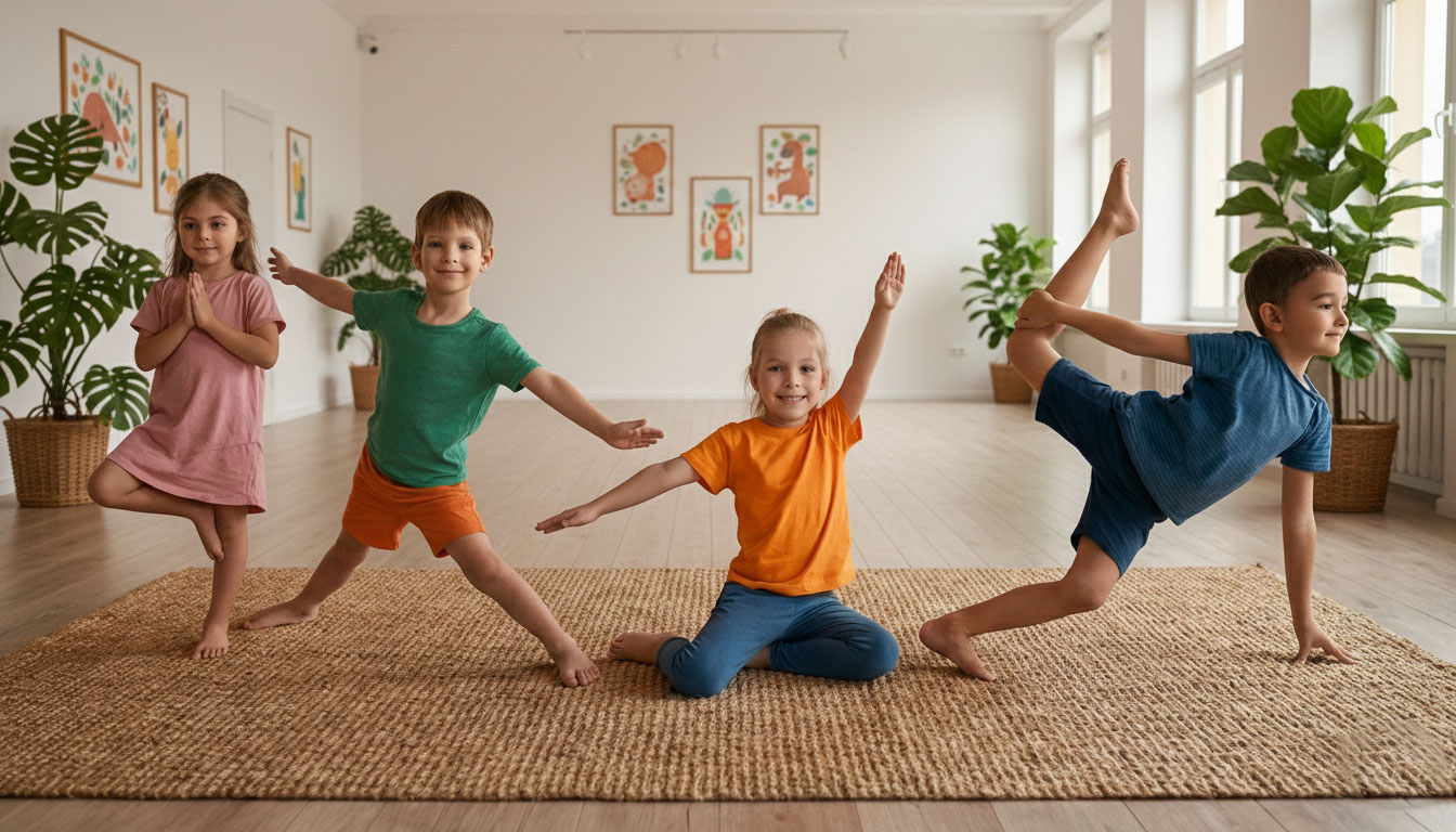 Kinder üben spielerisch Yogaposen
